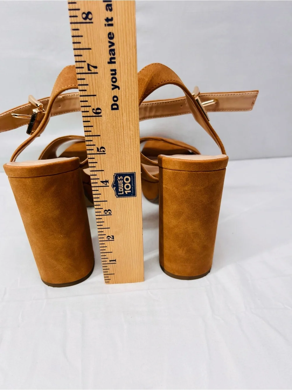 Sun + Stone Cognac Suede Platform Sandals with Ankle Buckle